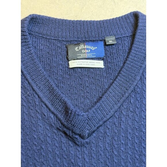 Vintage Callaway Golf Men's Cable Knit Vest 100% Merino Wool Blue Sz XL - Picture 4 of 7